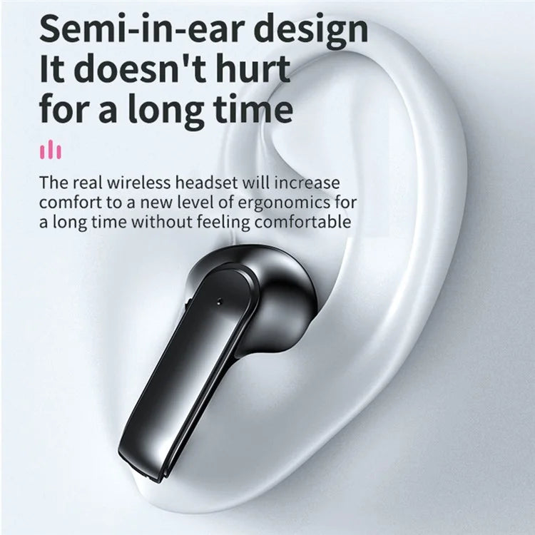 TM60 Digital Display Bluetooth Headset Transparent Half-In-Ear TWS Earbuds Low Latency Headphones