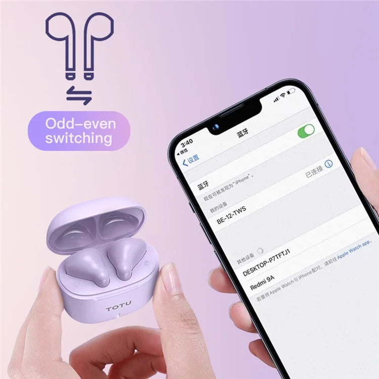 TOTU BE-12-TWS Bluetooth Headset Low Delay Headphone Wireless Waterproof Earphone with Charging Bin