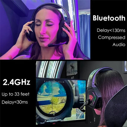 EASYSMX C07W Wireless Bluetooth Headphones with Microphone 2.4GHz USB Gaming Headset for PC, PS5, PS4