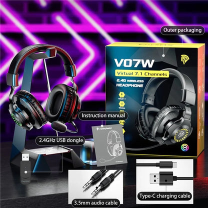 EASYSMX V07W Wireless Headset 3 Modes Gaming Headphones with Noise Cancelling Microphone for PC / PS4 / PS5