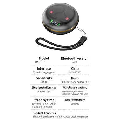 BY-8 Invisible Sleep Earbuds Wireless Bluetooth 5.3 Noise Canceling Headphones for Side Sleepers