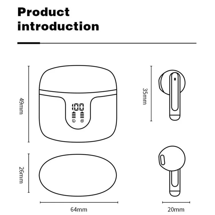 S47 TWS Earphones Bluetooth 5.3 Wireless Earbuds with Digital Display Charging Case