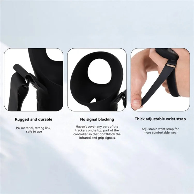 For Meta Quest 3 Controller 1 Pair Silicone Protective Cover Anti-slip Handle Sleeve with Palm Strap