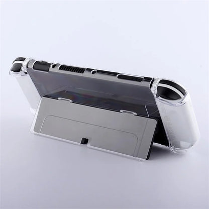 For Nintendo Switch OLED Protector Transparent Hard PC Case with Kickstand Black