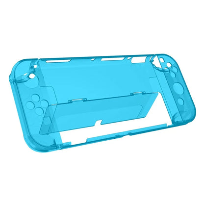 For Nintendo Switch OLED Protector Transparent Hard PC Case with Kickstand Blue