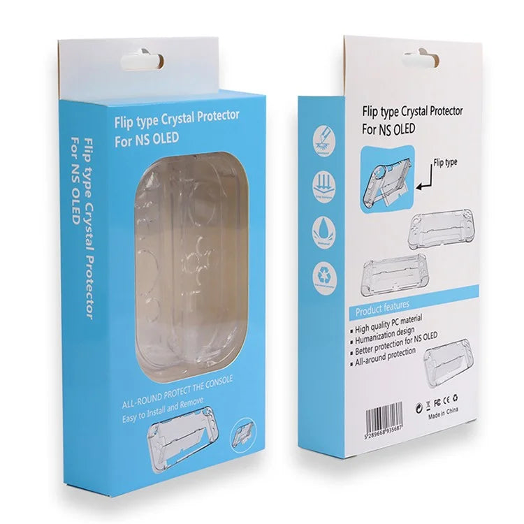 For Nintendo Switch OLED Protector Transparent Hard PC Case with Kickstand Blue