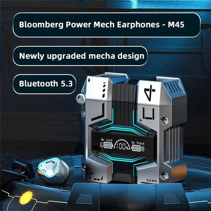 M45 Mecha Design Digital Display Bluetooth Earphone TWS Gaming Wireless Headset