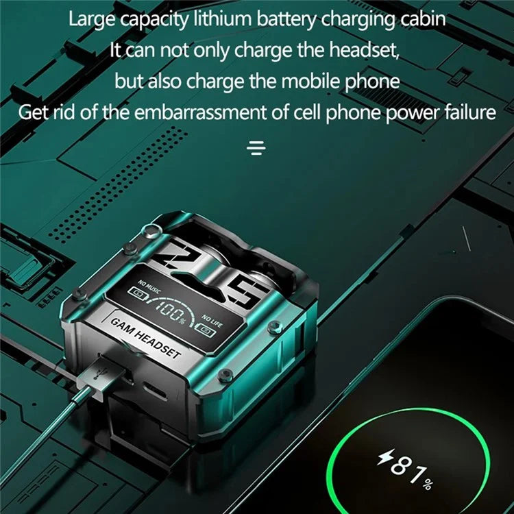 M25 Mecha Design Bluetooth Earphone Digital Display TWS Gaming Wireless In-ear Headset