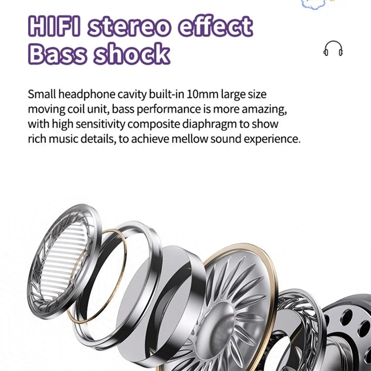 TM70 TWS Bluetooth Earphone Dynamic Lighting HiFi Stereo Earbuds with Transparent Charging Case