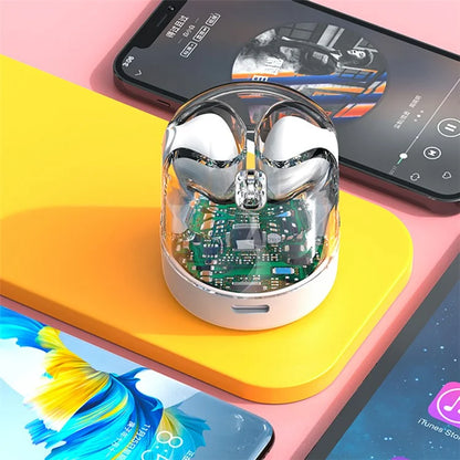 TM70 TWS Bluetooth Earphone Dynamic Lighting HiFi Stereo Earbuds with Transparent Charging Case