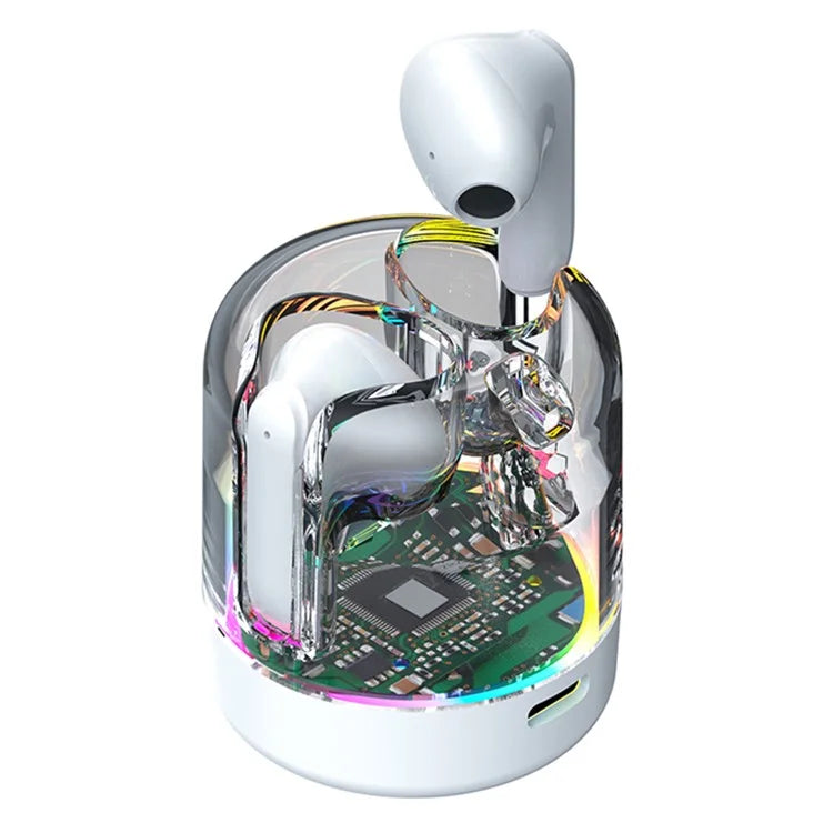 TM70 TWS Bluetooth Earphone Dynamic Lighting HiFi Stereo Earbuds with Transparent Charging Case