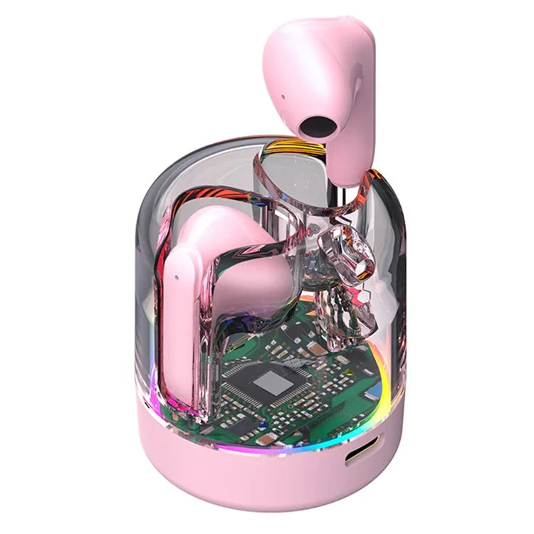 TM70 TWS Bluetooth Earphone Dynamic Lighting HiFi Stereo Earbuds with Transparent Charging Case