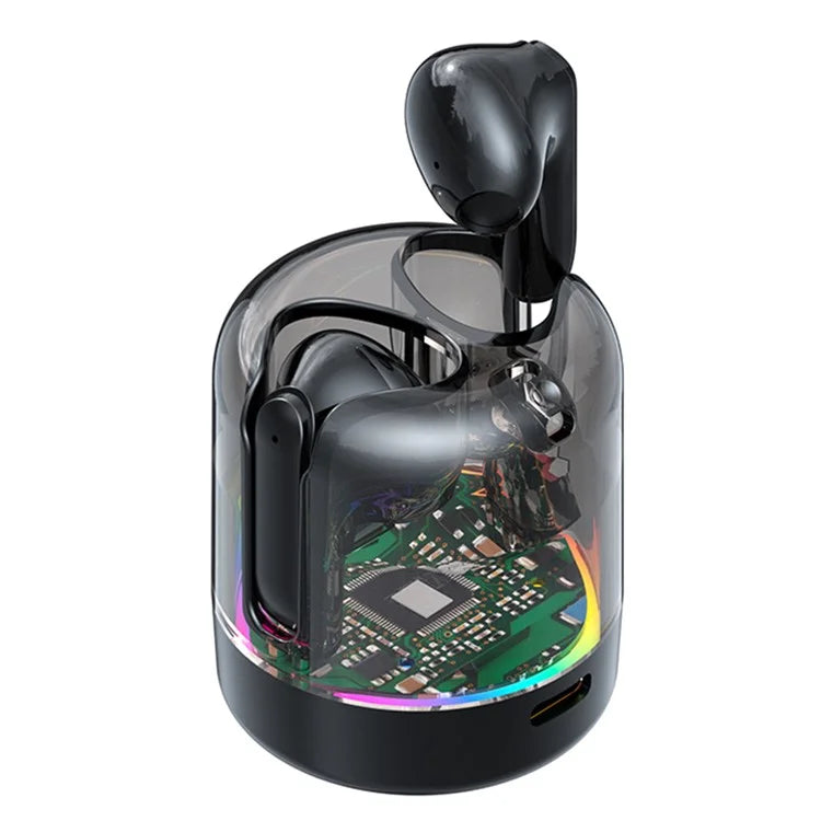 TM70 TWS Bluetooth Earphone Dynamic Lighting HiFi Stereo Earbuds with Transparent Charging Case