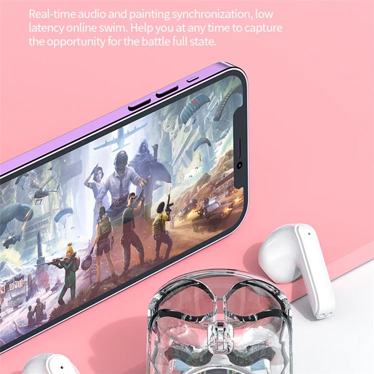 TM70 TWS Bluetooth Earphone Dynamic Lighting HiFi Stereo Earbuds with Transparent Charging Case