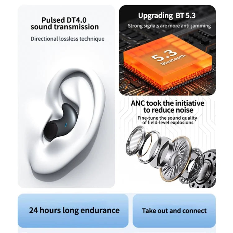 SM01 TWS Digital Display Bluetooth Earphone Mini Sleep Earbuds Wireless Music Headset
