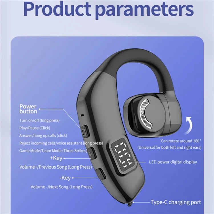 X30 Bluetooth 5.4 Single Ear Business Headphone Wireless Hook Earphone
