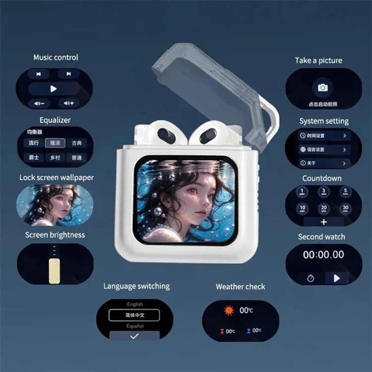 S10 Semi-in-ear Bluetooth Earphones with LED Full Color Touch Screen Charging Case, English Version