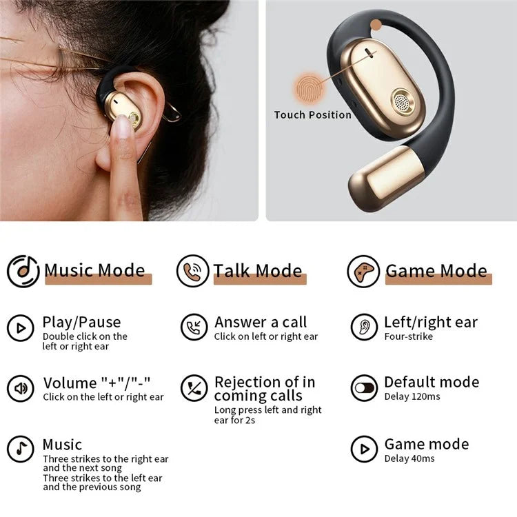 XUNDD W003 1 Pair Open-Ear Wireless Headset Waterproof Bluetooth Earphone