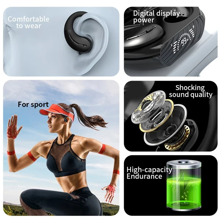 A8 1 Pair Wireless Earbuds Running Bluetooth 5.3 Headphones with Ear Hooks LED Display