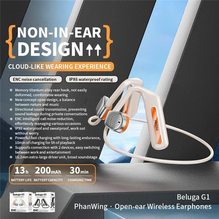 WEKOME Beluga G1 ENC Noise Reduction Bluetooth Headphones Open Ear Wireless Neckband Earphone