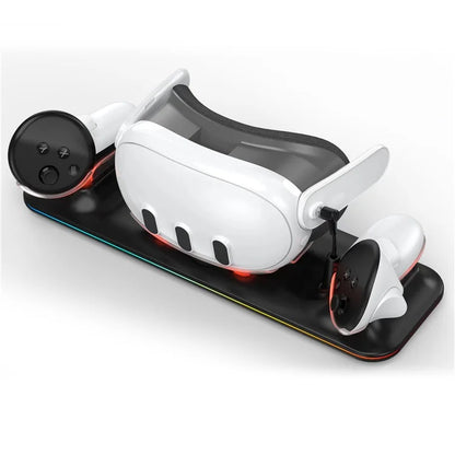 Charger Station for Meta Quest 3 VR Headset and Double Controller Charging Dock
