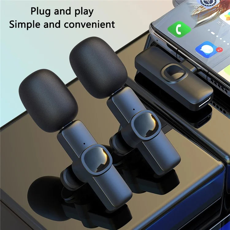 J1 Noise Reduction 2.4G Wireless Lavalier Microphone System 2 Mic + 1 Receiver