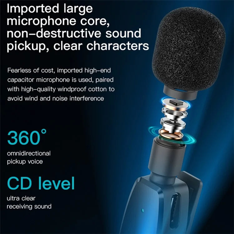 YESIDO KR14 iOS Plug Mini Recording Mic for iPhone Wireless Lavalier Microphone  (2 Transmitters + 1 Receiver)
