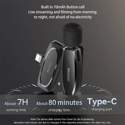 YESIDO KR14 iOS Plug Mini Recording Mic for iPhone Wireless Lavalier Microphone  (2 Transmitters + 1 Receiver)