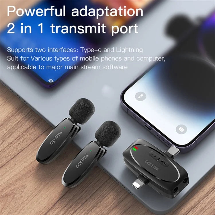 YESIDO KR14 iOS Plug Mini Recording Mic for iPhone Wireless Lavalier Microphone  (2 Transmitters + 1 Receiver)