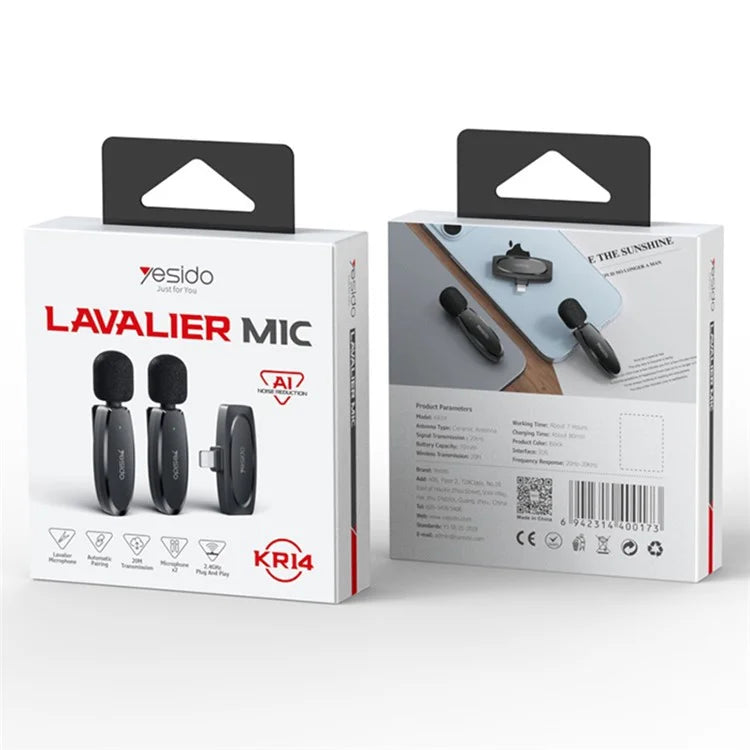 YESIDO KR14 iOS Plug Mini Recording Mic for iPhone Wireless Lavalier Microphone  (2 Transmitters + 1 Receiver)