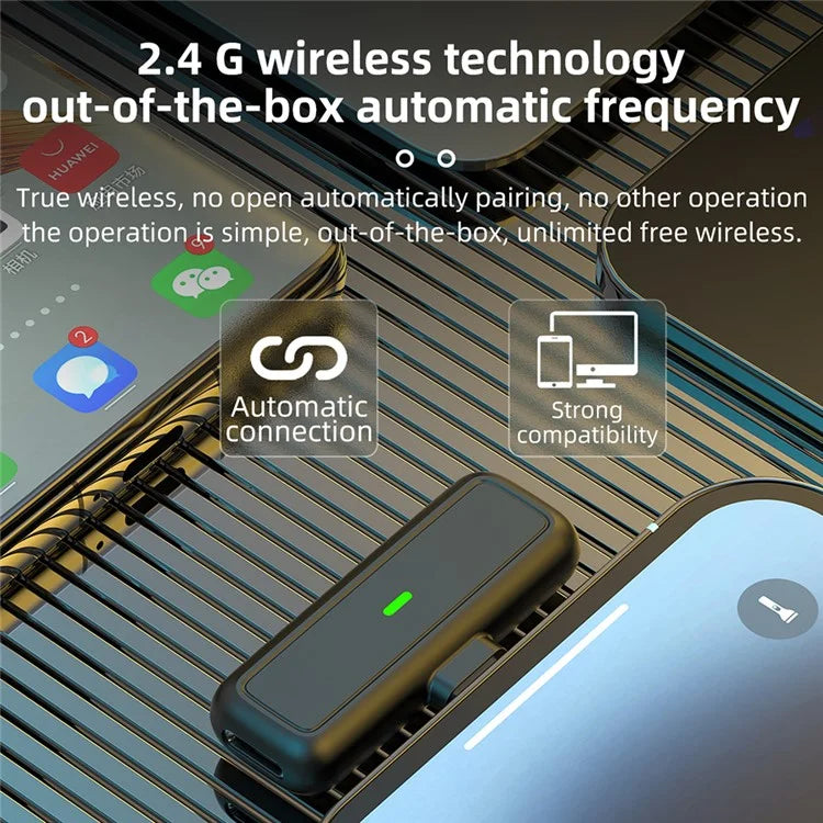 SX5 iOS Wireless Lavalier Microphone Cordless Lapel Clip-on Mic with Digital Display Charging Bin for iPhone