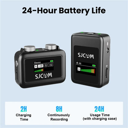 SJCAM M1 Wireless Lavalier Microphone, 1 Transmitter+2 Receivers Mic Set with Charging Case
