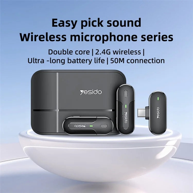 YESIDO KR17 Lavalier Microphone System with Charging Case, 2 Transmitter+1 Receiver