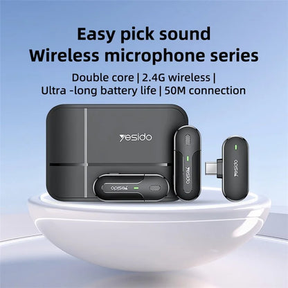 YESIDO KR17 Lavalier Microphone System with Charging Case, 2 Transmitter+1 Receiver