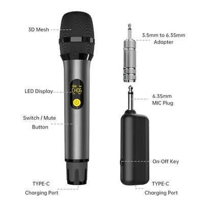 H21H Home Karaoke UHF Wireless Hand-Held Microphone, 2 Mic + 1 Receiver