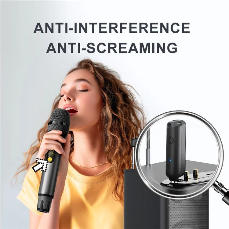 H21H Home Karaoke UHF Wireless Hand-Held Microphone, 2 Mic + 1 Receiver