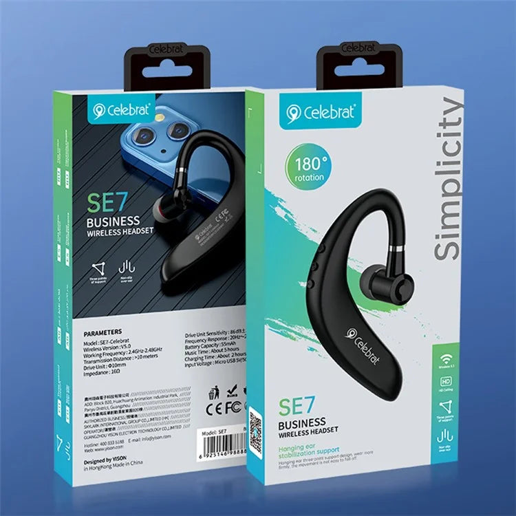 CELEBRAT SE7 180 Degree Rotation Single Ear Headphones Business Wireless Bluetooth Earphones