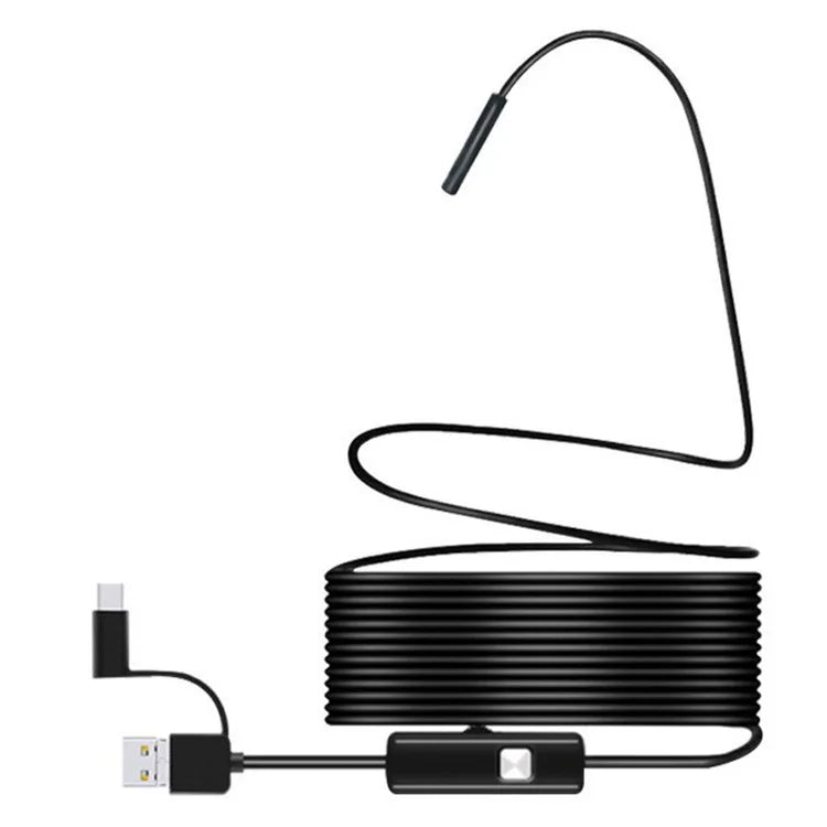 2m Wire Type-C+USB+Micro USB Endoscope Industrial Borescope Waterproof Inspection 7mm Snake Camera- Flexible Wire