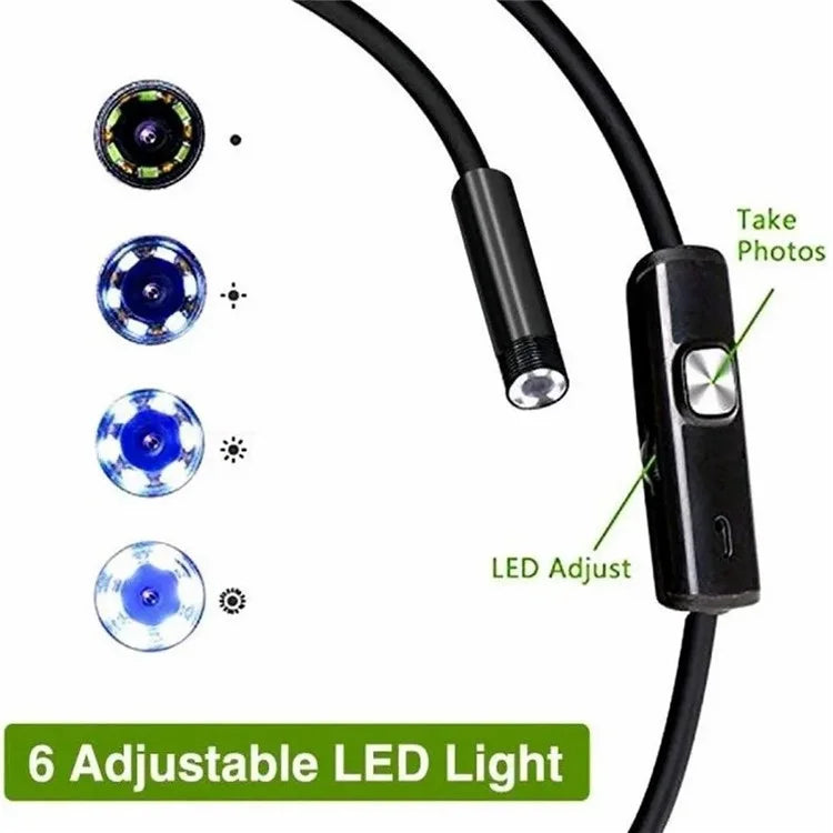 2m Wire Type-C+USB+Micro USB Endoscope Industrial Borescope Waterproof Inspection 7mm Snake Camera- Flexible Wire
