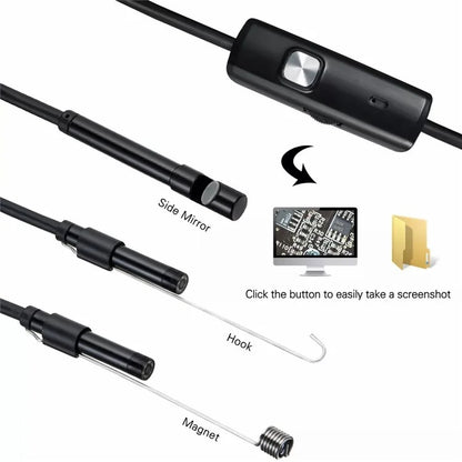 2m Wire Type-C+USB+Micro USB Endoscope Industrial Borescope Waterproof Inspection 7mm Snake Camera- Flexible Wire