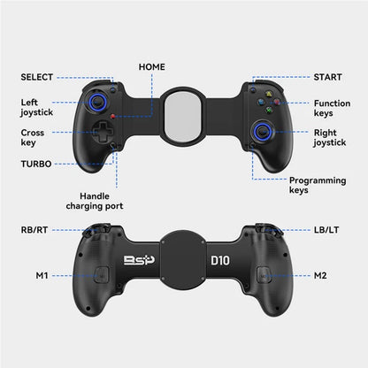 D10 Stretchable Wireless Game Controller Hall-Rocker Handheld Gamepad for Nintendo Switch