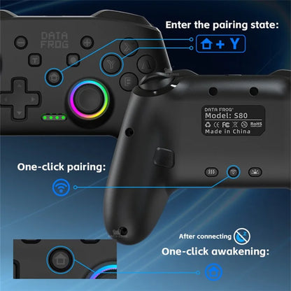DATA FROG S80 Elite Edition Controller for Nintendo Switch / Switch Lite / OLED / PC Wireless Bluetooth Game Console, Black
