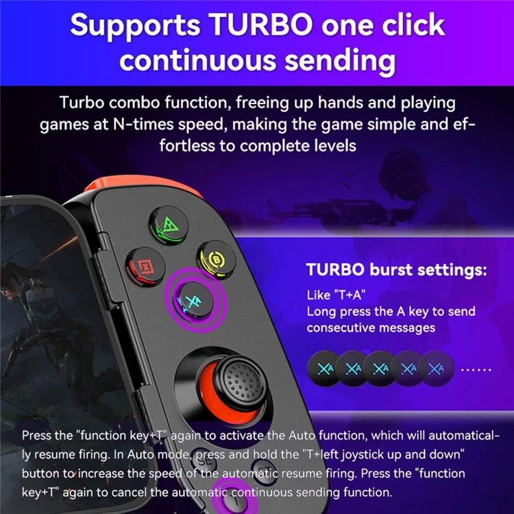 D6DP Wireless Game Controller Stretchable Mobile Phone Bluetooth Gamepad with USB Receiver