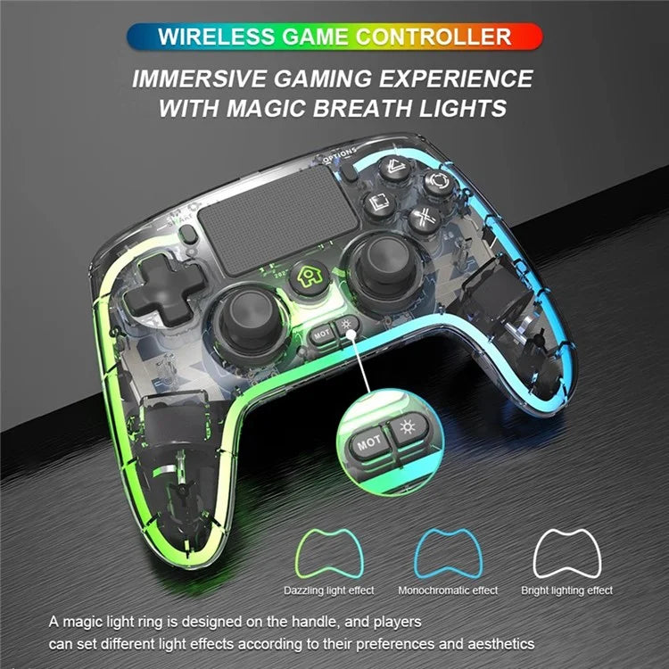 TOPWOLF HS-PS4280 Bluetooth Gamepad RGB Light 6-Axis Sensor Dual Vibration Game Controller for PS4 / PC