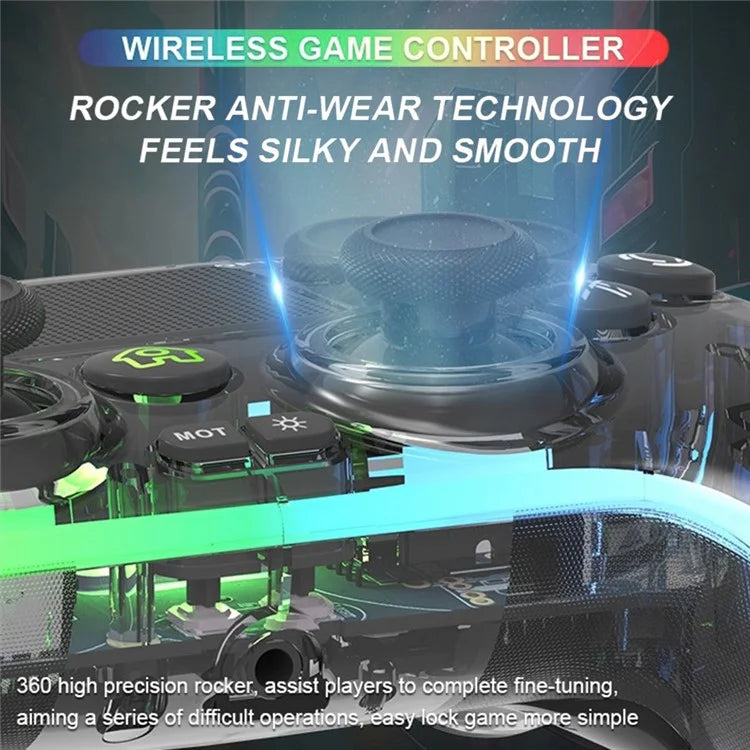 TOPWOLF HS-PS4280 Bluetooth Gamepad RGB Light 6-Axis Sensor Dual Vibration Game Controller for PS4 / PC