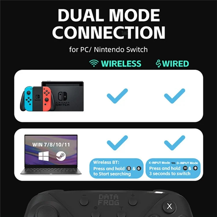 DATA FROG SW778 For Nintendo Switch / Lite / OLED / PC Built-In 6-Axis Gyro Dual Motor Vibration Game Controller