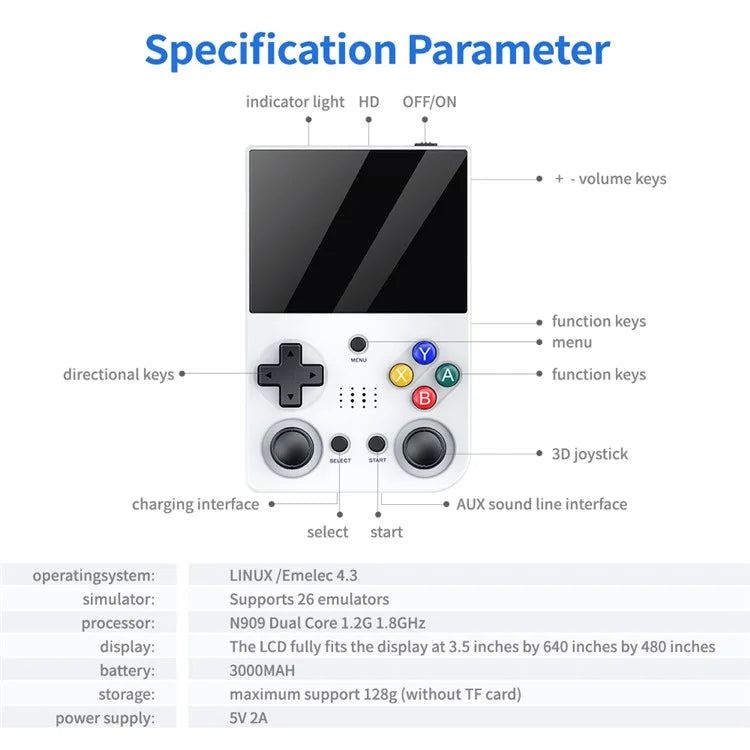 M21 3.5-inch Screen HD Game Machine Two-Player Handheld Game Console, 128G Memory Card / 30000 Games