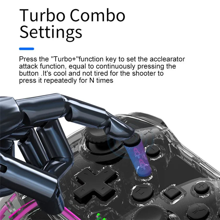 NS015 For Nintendo Switch / PS3 / PC / TV Bluetooth Gamepad GRB Light Clear Dual Vibration Game Controller