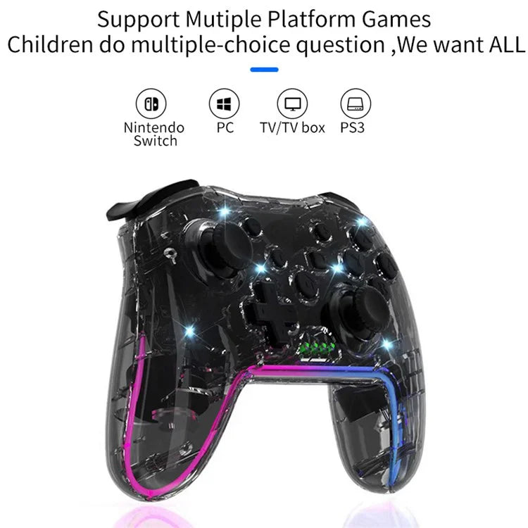 NS015 For Nintendo Switch / PS3 / PC / TV Bluetooth Gamepad GRB Light Clear Dual Vibration Game Controller