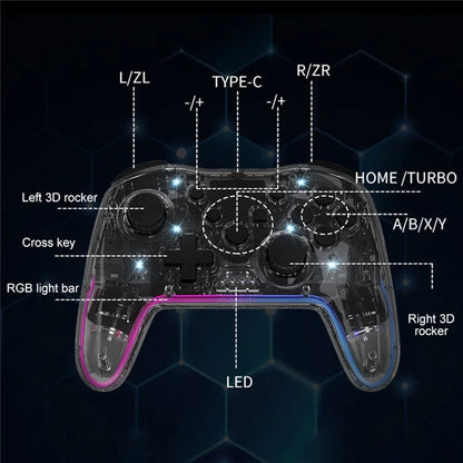NS015 For Nintendo Switch / PS3 / PC / TV Bluetooth Gamepad GRB Light Clear Dual Vibration Game Controller